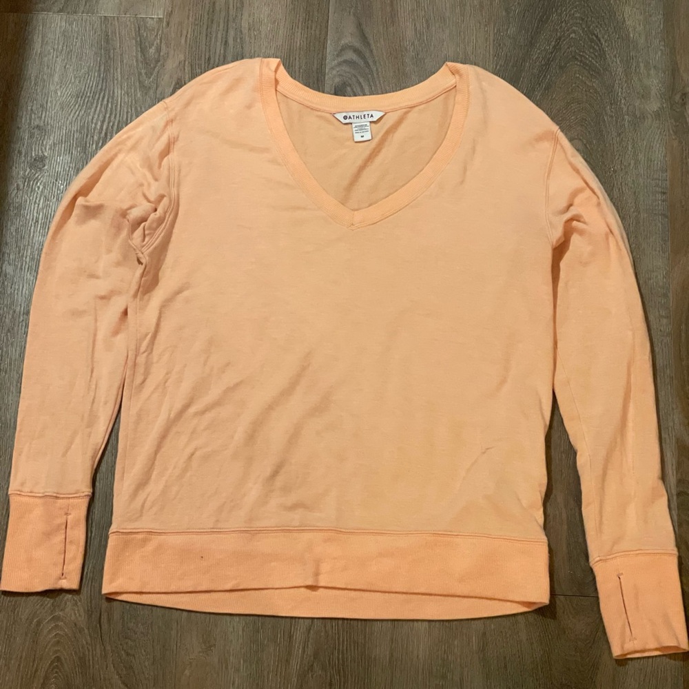 Athleta Sunrise V-Neck Sweatshirt Top - Peach - Picture 2 of 4